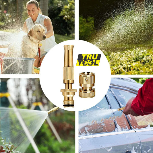 TruTool High Pressure Brass Hose Nozzle Adjustable Water Spray Gun