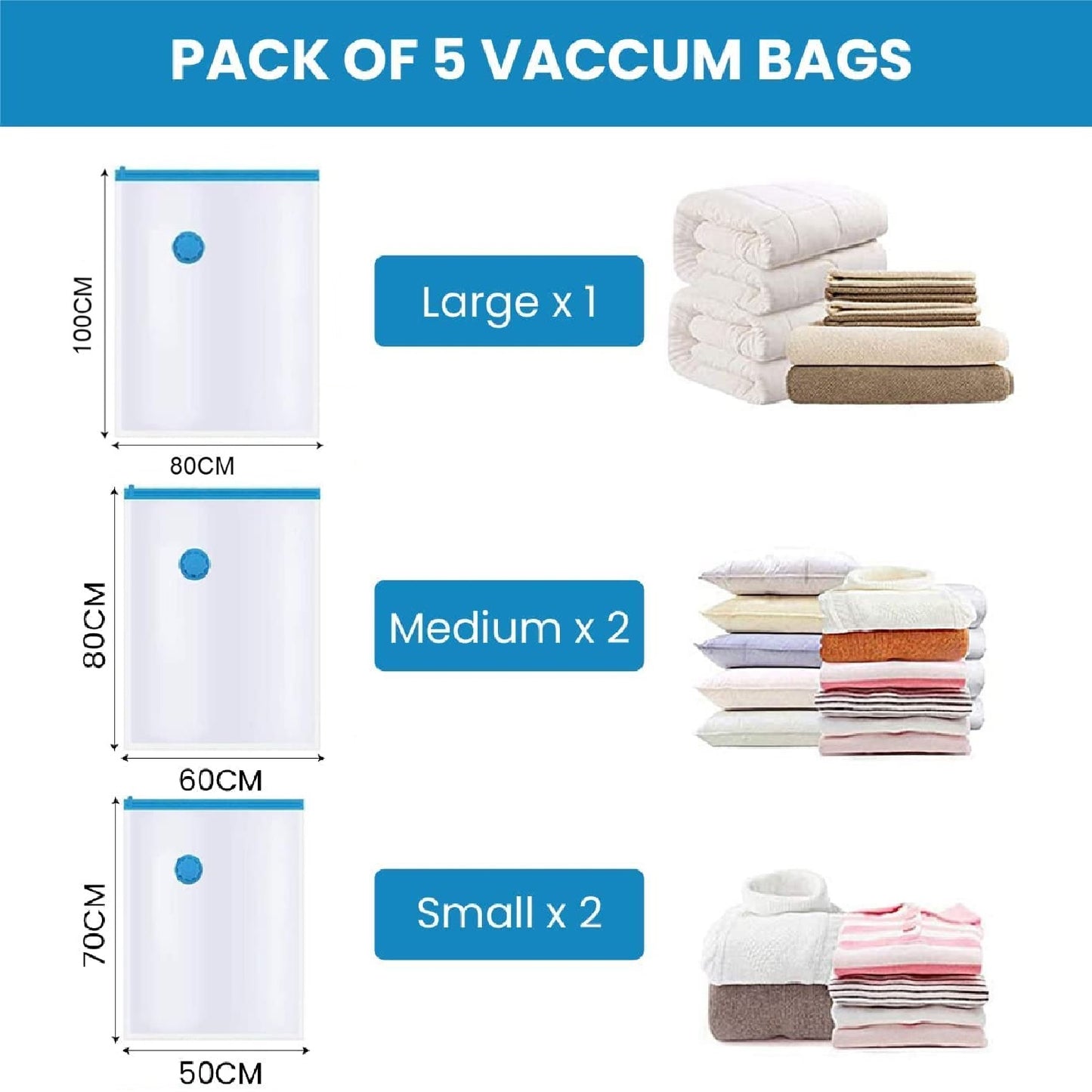 Vacum Storage Bags with Hand Pump (Pack of 5)