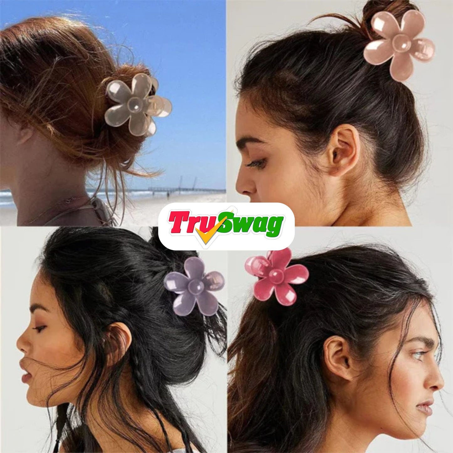 TruSwag Flower Jumbo Claw Clip for Girls & Women Hair Medium Stylish Accessories Pack of 6 Random Color