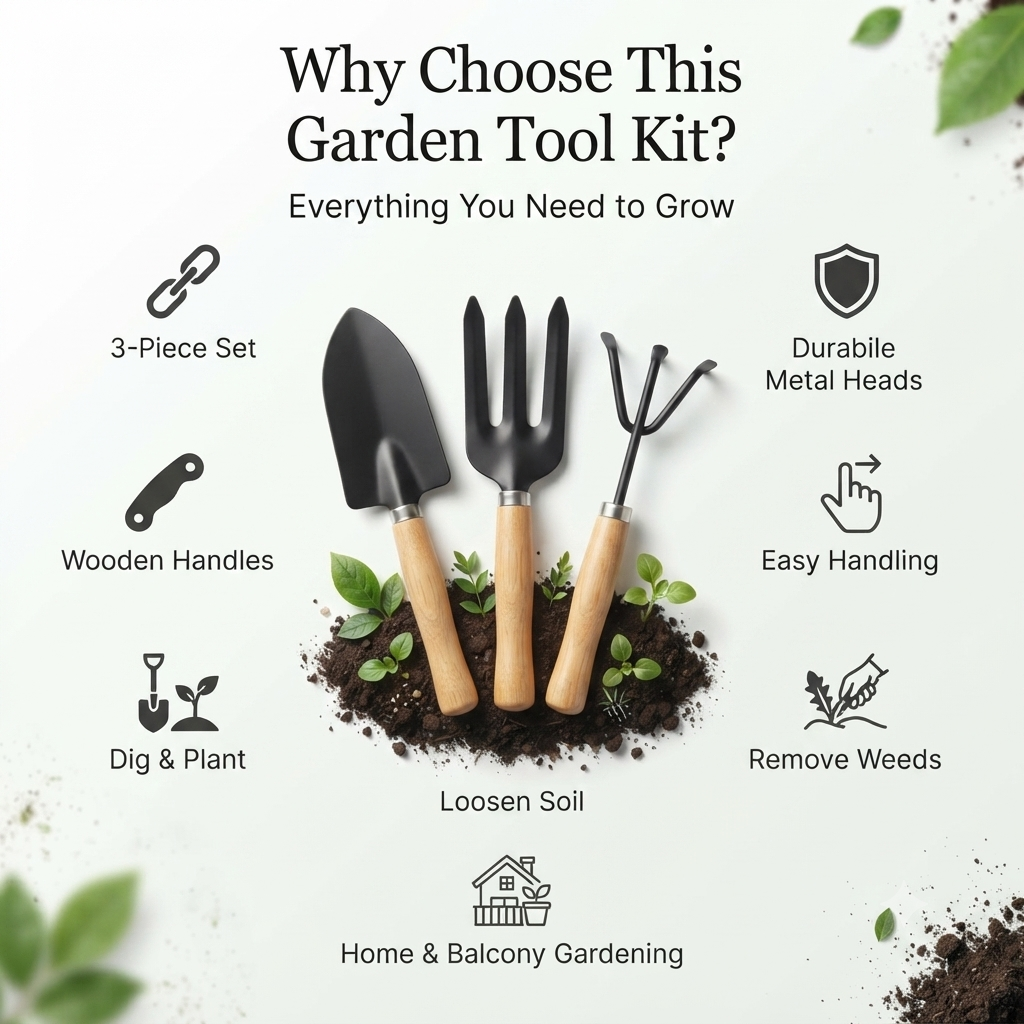 Big Garden Tool Kit – Durable 3-Piece Set with Wooden Handles 🌱