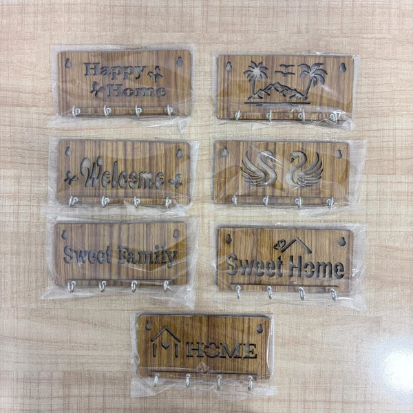 🏡 Wooden Key Holder with 4 Metal Hooks for Wall Decor