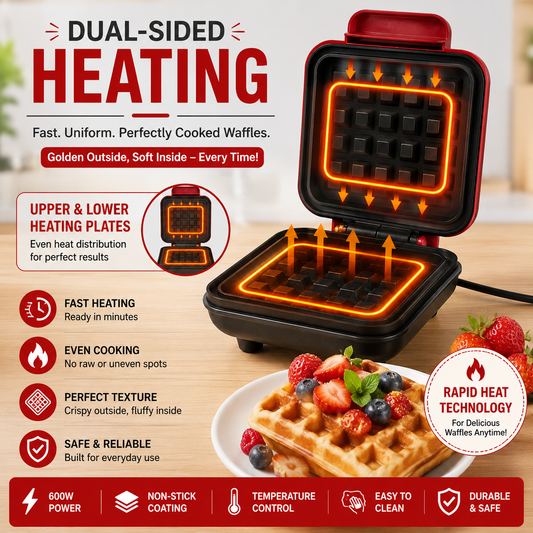 Electric Waffle Maker Machine for Home – 600W, Non-Stick 🧇