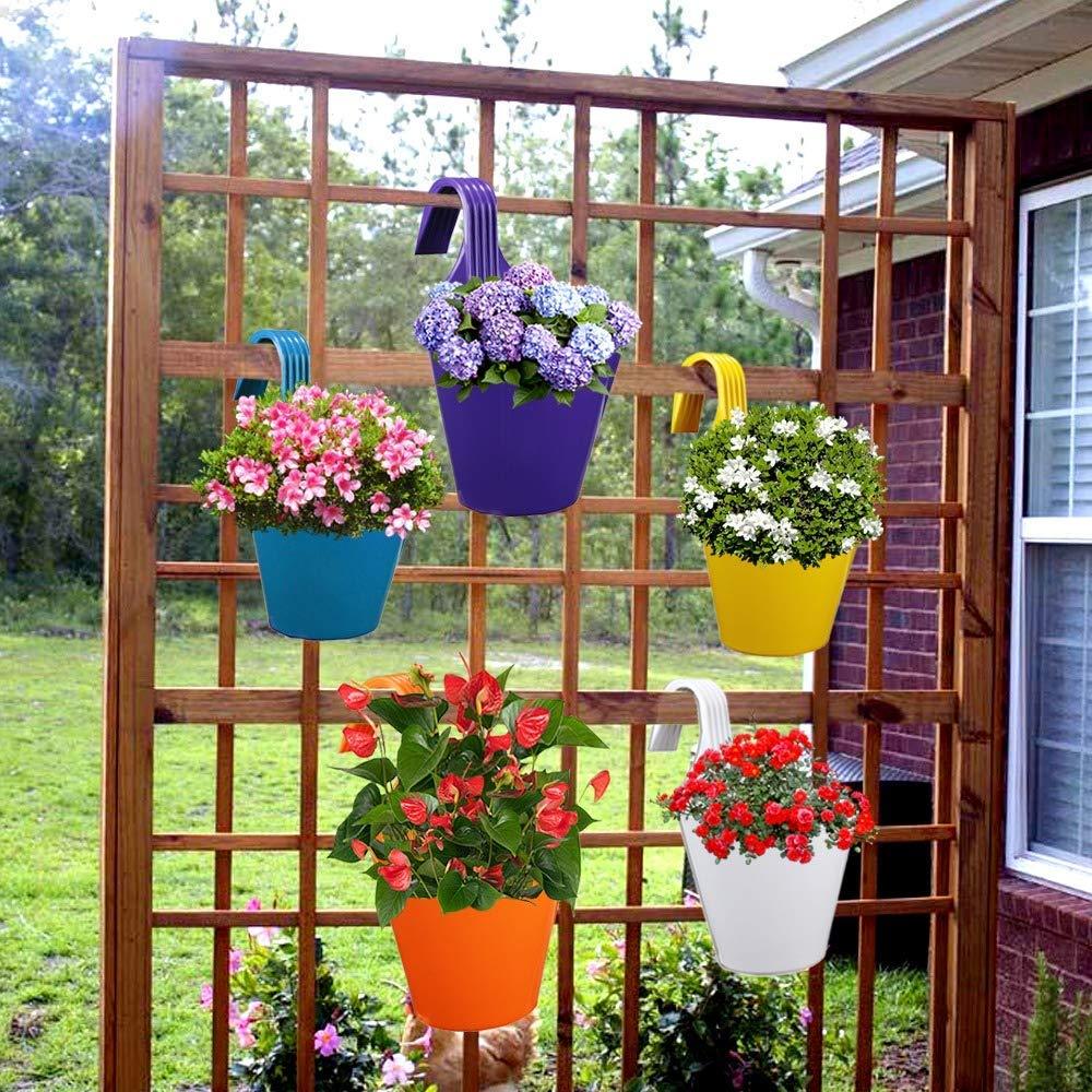 balcony railing planter pots india 5 Pcs Plastic Single Hook Hanging Planter Pot For Balcony Railing Planter with Detachable Handle Plastic Hook Hanging Pot For Plants