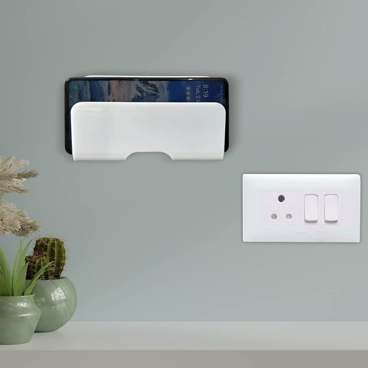 Acrylic Wall Mounted Single Curved Mobile Stand with Data Cable Receiving Hole