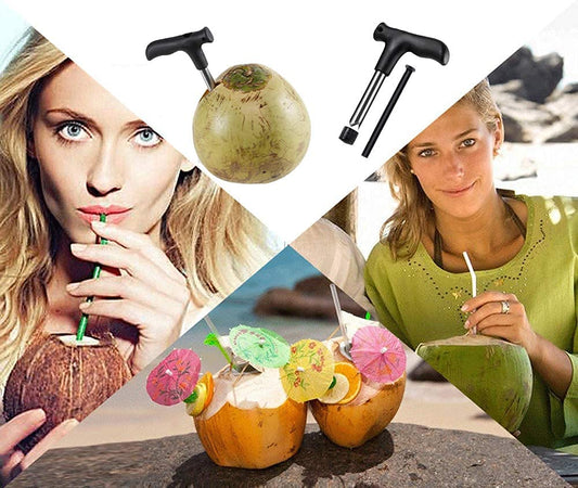 Coconut Opener with 4 Reusable Straws and Brush
