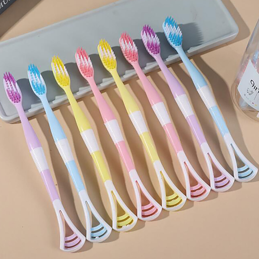 2 in 1 Soft Toothbrush with Tongue Scraper Cleaner (8 Pack)
