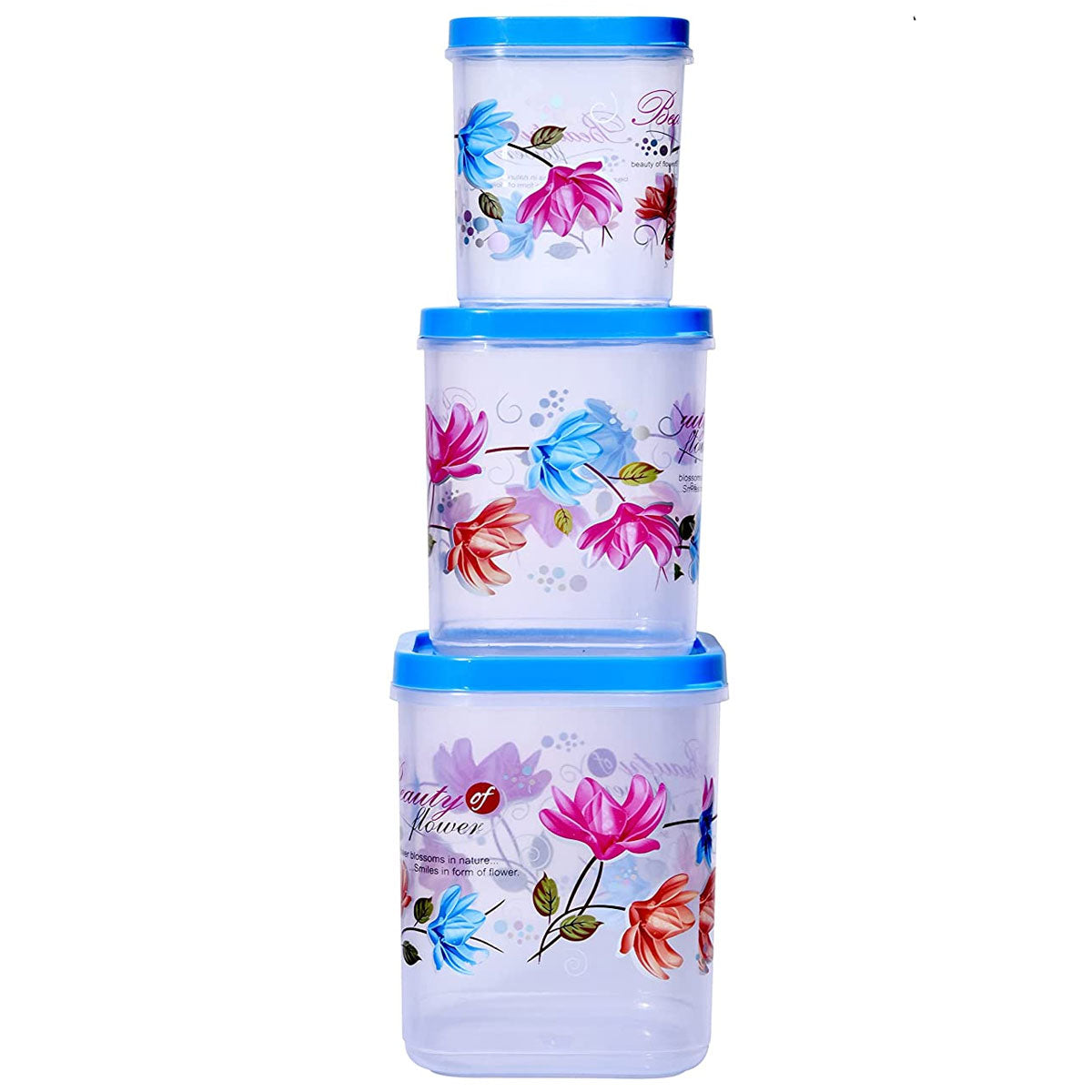 Kitchen Storage Containers Transparent 1000 ml, 2000 ml, 3000 ml Set of 3 Blue