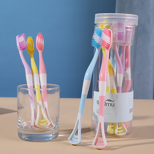 2 in 1 Soft Toothbrush with Tongue Scraper Cleaner (8 Pack)