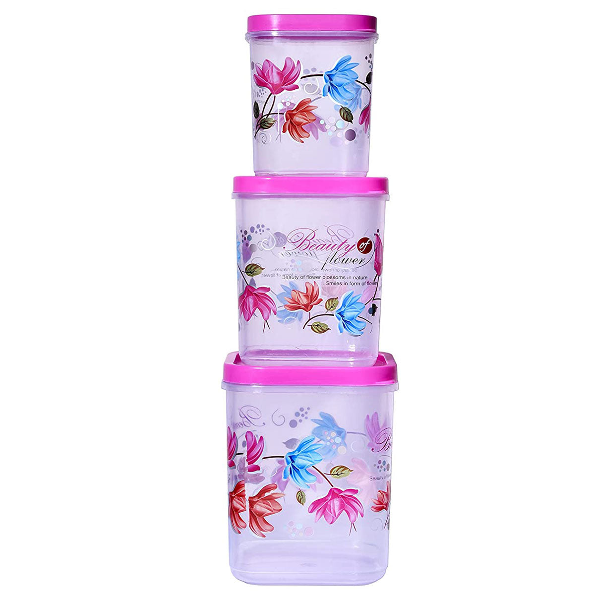 Kitchen Storage Containers Transparent 1000 ml, 2000 ml, 3000 ml Set of 3 Pink