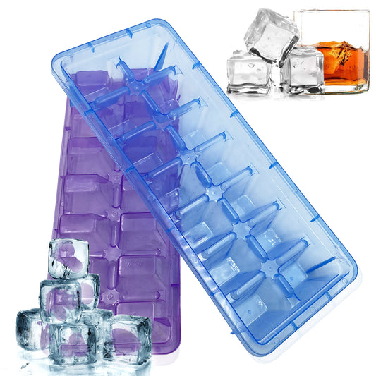 Plastic Ice Cube Trays for Freezer - BPA Free Plastic - 14 Classic-Size Ice Cubes Per Tray with Easy-Release Design - Multicolor