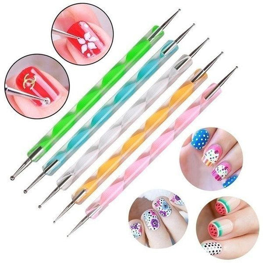 5 pieces Nail Art Dotting Marbleizing Tool Pen - TruVeli