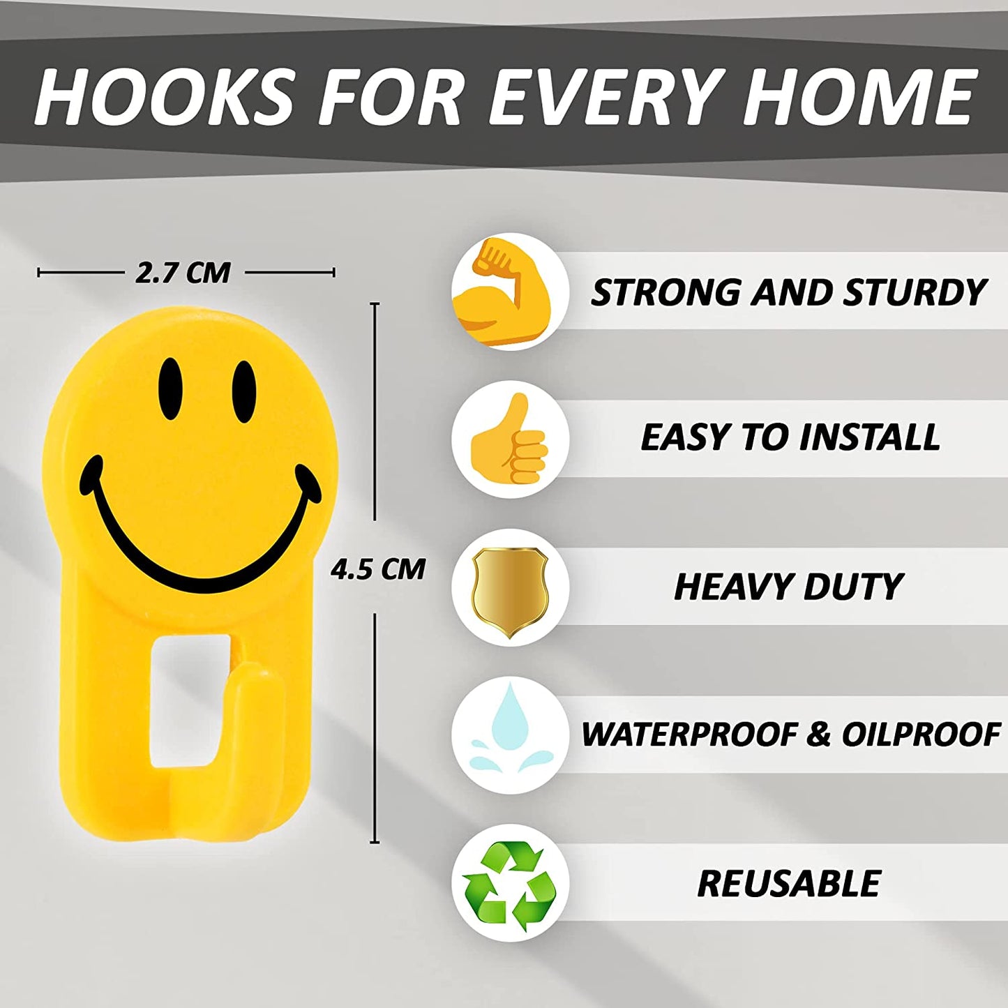 Smiley Emoji Hooks for Wall Pack of 6