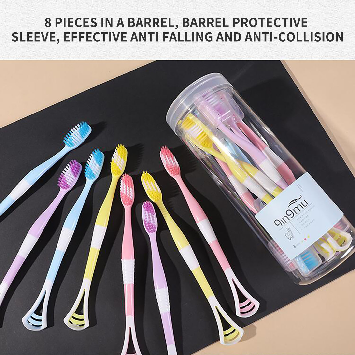 2 in 1 Soft Toothbrush with Tongue Scraper Cleaner (8 Pack)