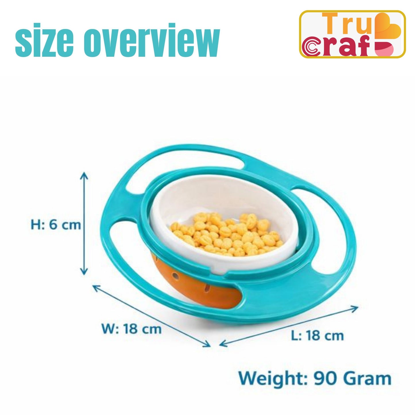 TruCraft Portable Non Spill Feeding Toddler Gyro Bowl 360 Degree Rotating Dish