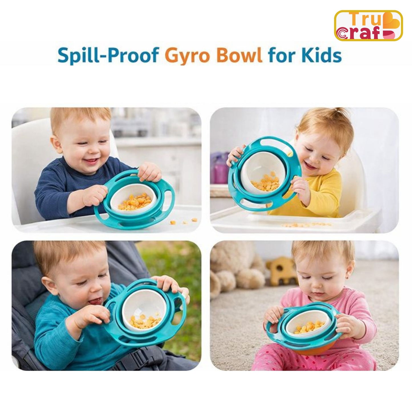 TruCraft Portable Non Spill Feeding Toddler Gyro Bowl 360 Degree Rotating Dish
