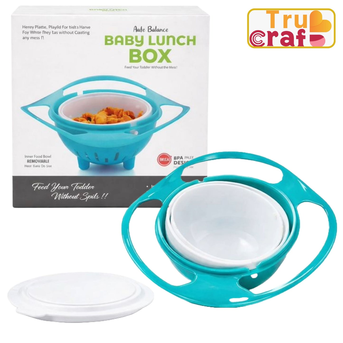 TruCraft Portable Non Spill Feeding Toddler Gyro Bowl 360 Degree Rotating Dish