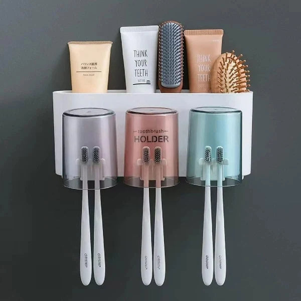 3 Glass Toothbrush Holder with Organizer