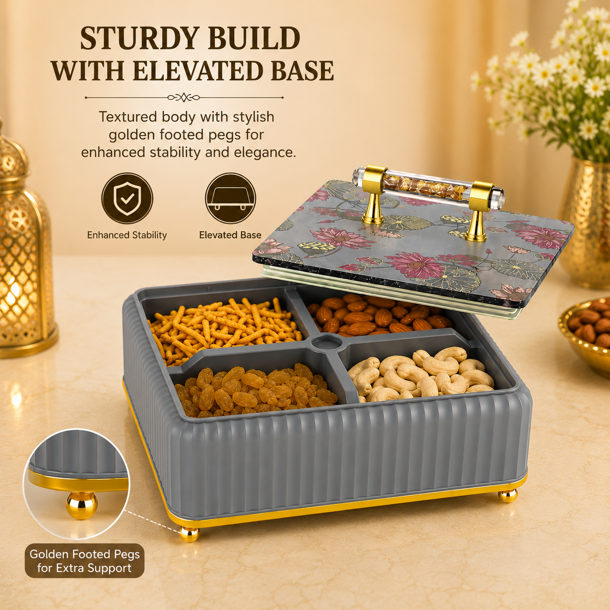 Multipurpose Dry Fruit & Snack Serving Tray Container Box