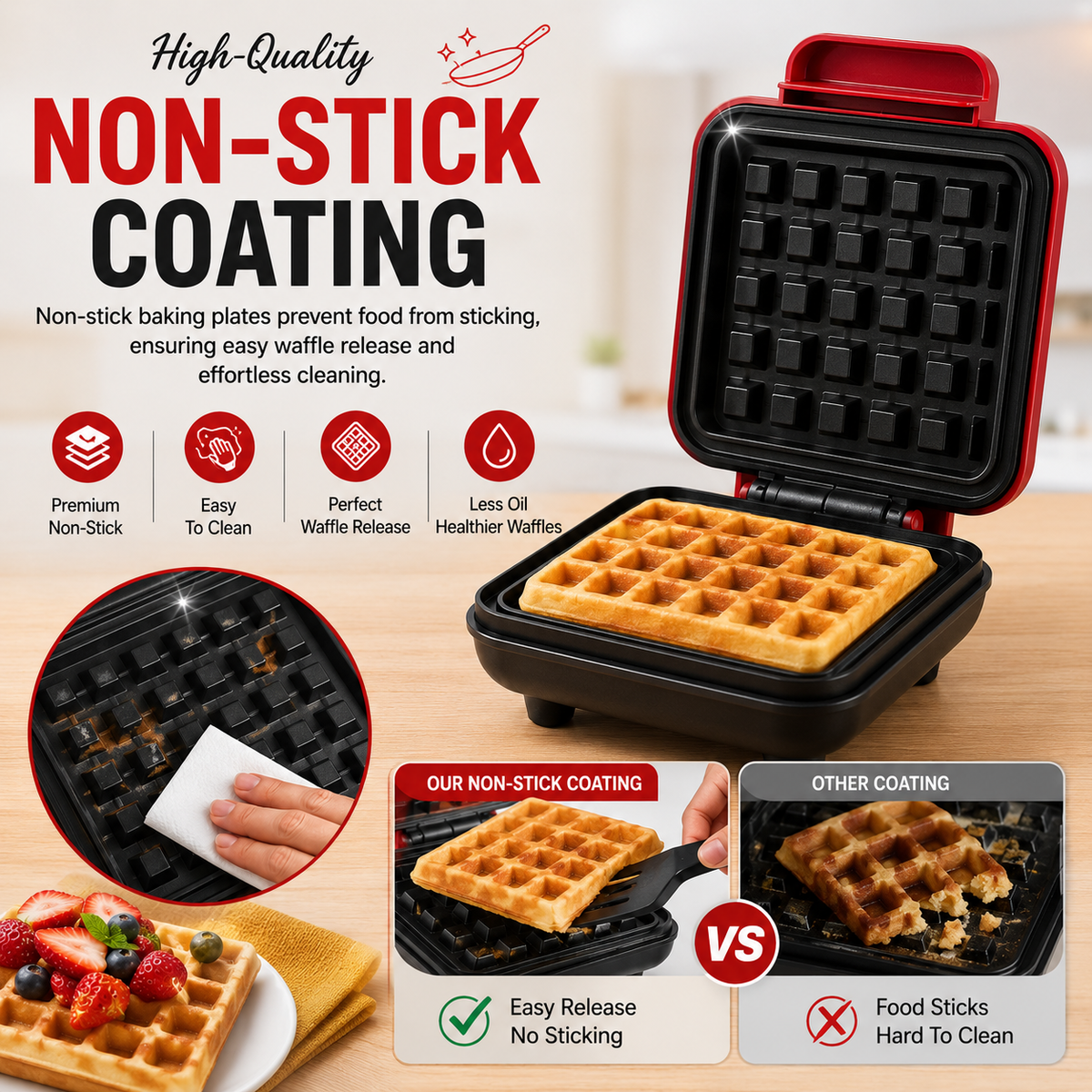 Electric Waffle Maker Machine for Home – 600W, Non-Stick 🧇