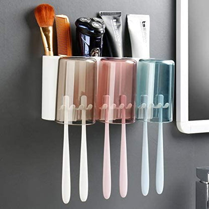 3 Glass Toothbrush Holder with Organizer