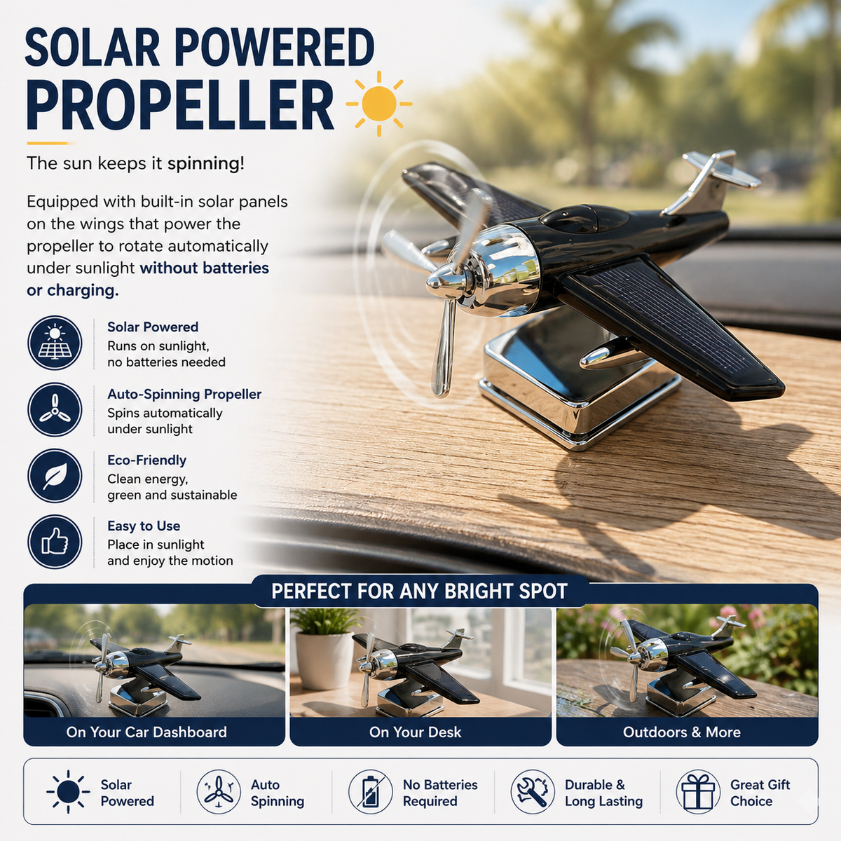 ✈️ Solar-Powered Airplane Car Air Freshener – Stylish Dashboard Perfume Diffuser