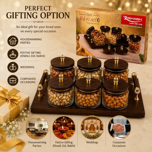 Multipurpose Dry Fruit & Snack Storage Container Set with Wooden Serving Tray