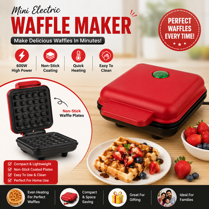 Electric Waffle Maker Machine for Home – 600W, Non-Stick 🧇