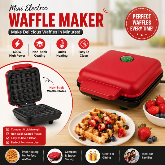 Electric Waffle Maker Machine for Home – 600W, Non-Stick 🧇