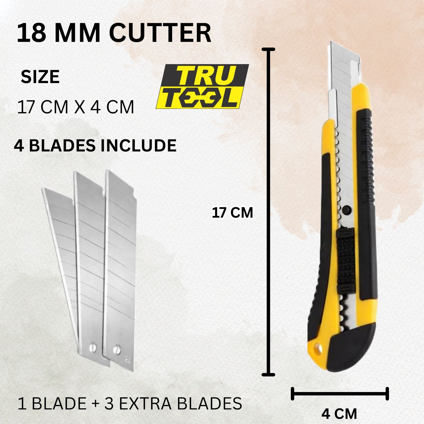 TruTool Heavy Duty 18mm Cutter Knife Set with Extra Blades for Office & Home