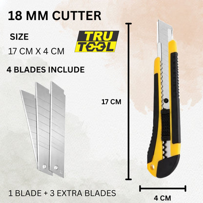 TruTool Heavy Duty 18mm Cutter Knife Set with Extra Blades for Office & Home