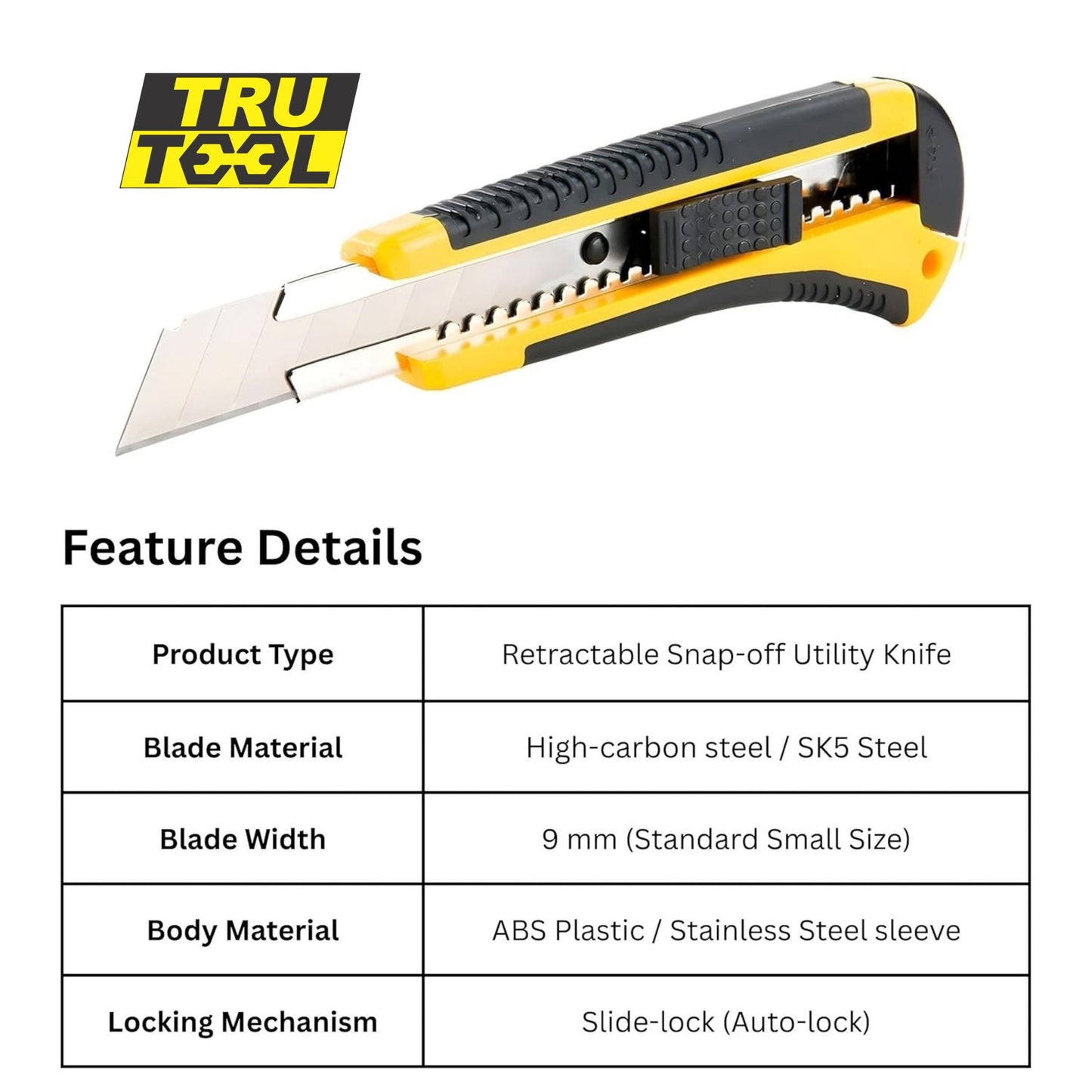TruTool Heavy Duty 18mm Cutter Knife Set with Extra Blades for Office & Home
