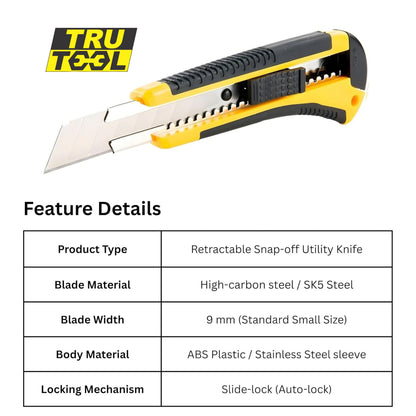 TruTool Heavy Duty 18mm Cutter Knife Set with Extra Blades for Office & Home