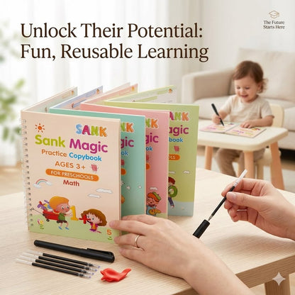 Magic Practice Copybook – 4 Books + Pen + 10 Refills ✍️