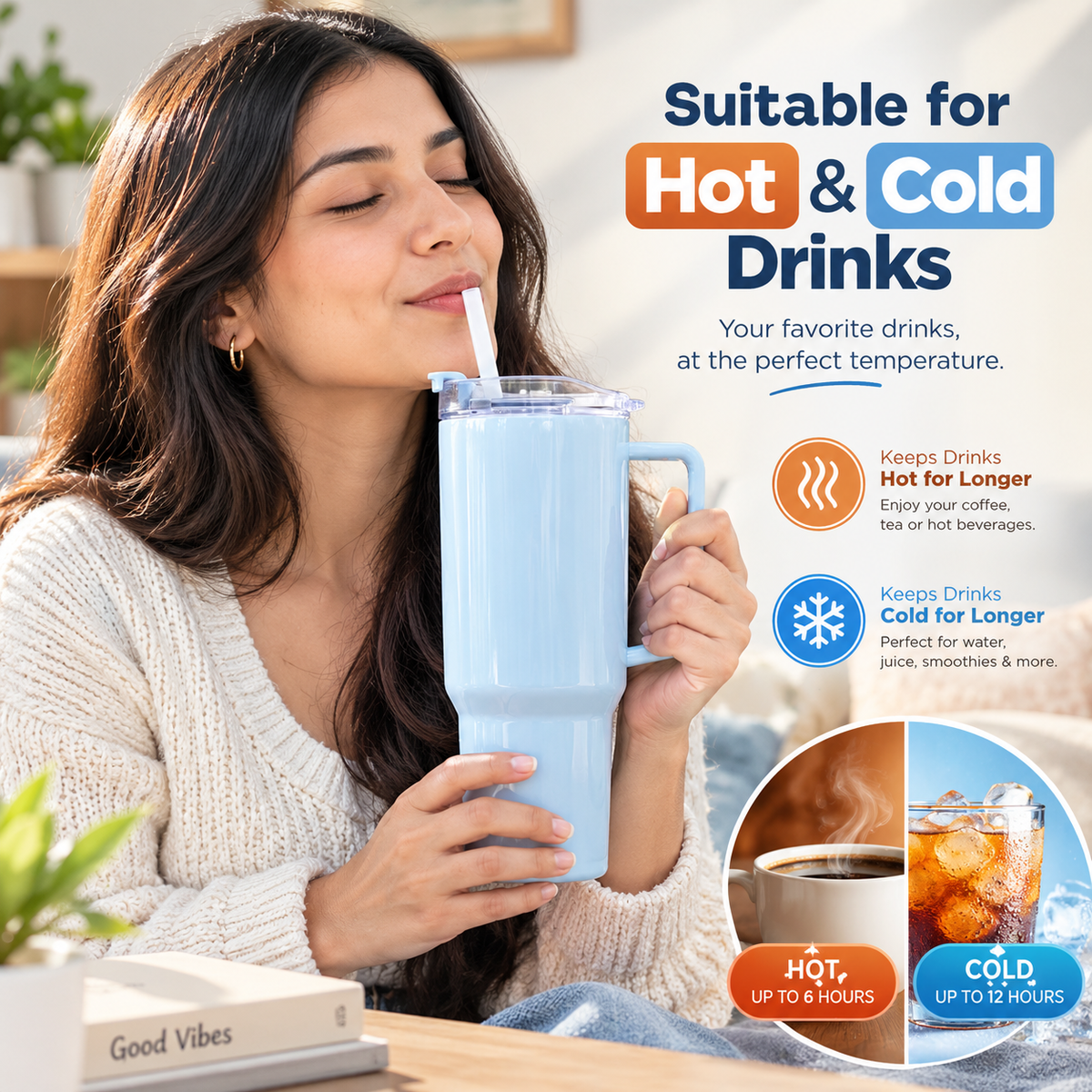 Travel Tumbler – Large 1800ml Capacity with Leak-Resistant Lid 🥤