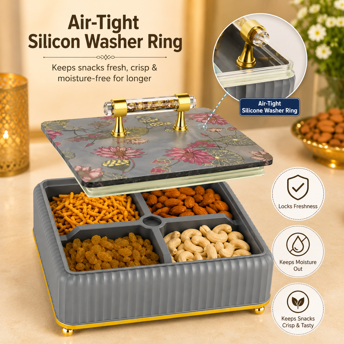 Multipurpose Dry Fruit & Snack Serving Tray Container Box