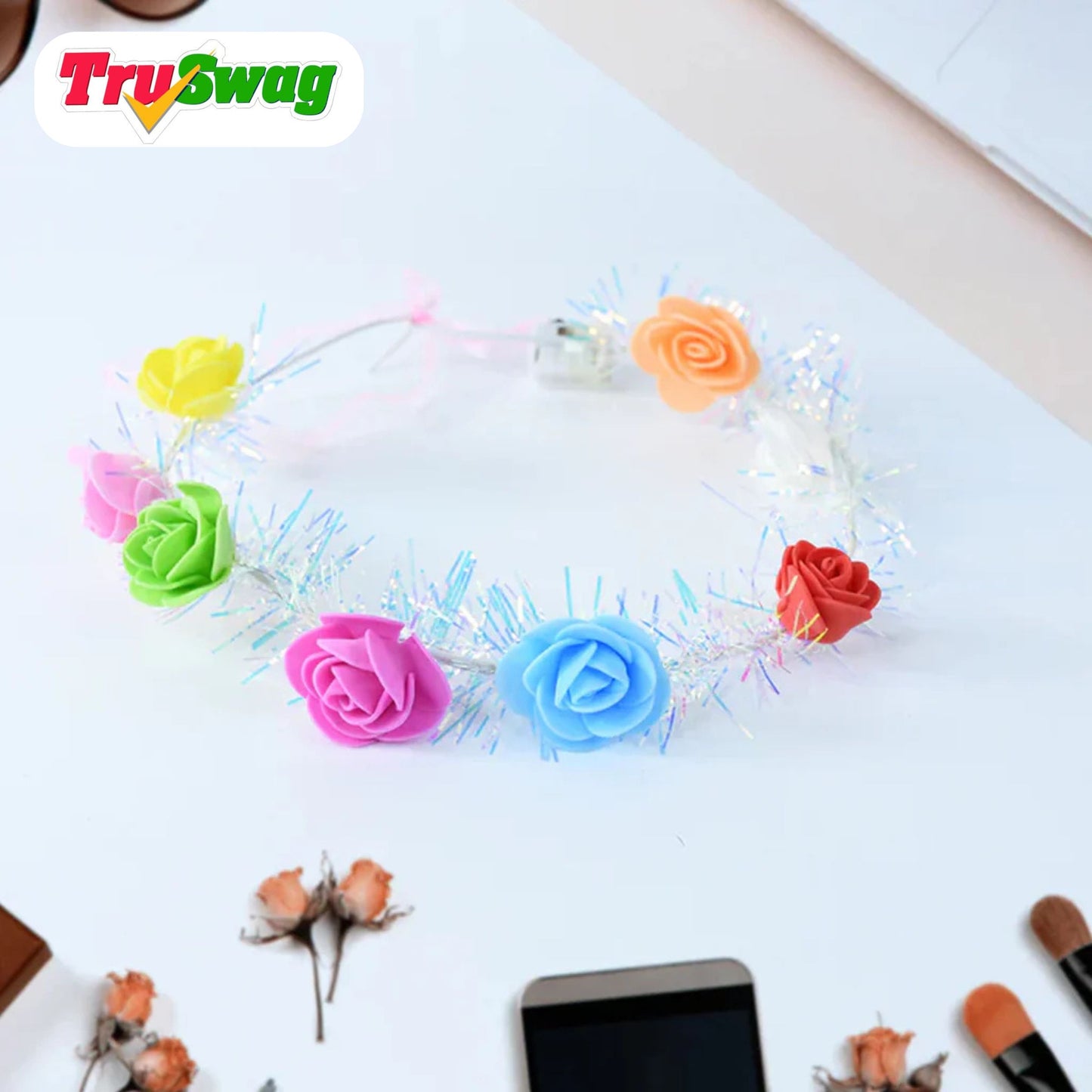 TruSwag  LED Flower Crown Headband – Multicolor Light-Up (1 Pc), Hair accessories