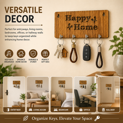 🏡 Wooden Key Holder with 4 Metal Hooks for Wall Decor