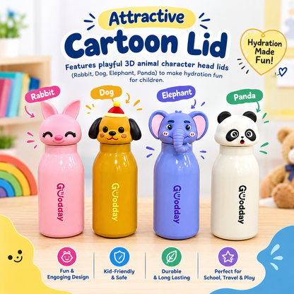 🐰 Cute Animal Face Straw Water Bottle for Kids – 450 ml