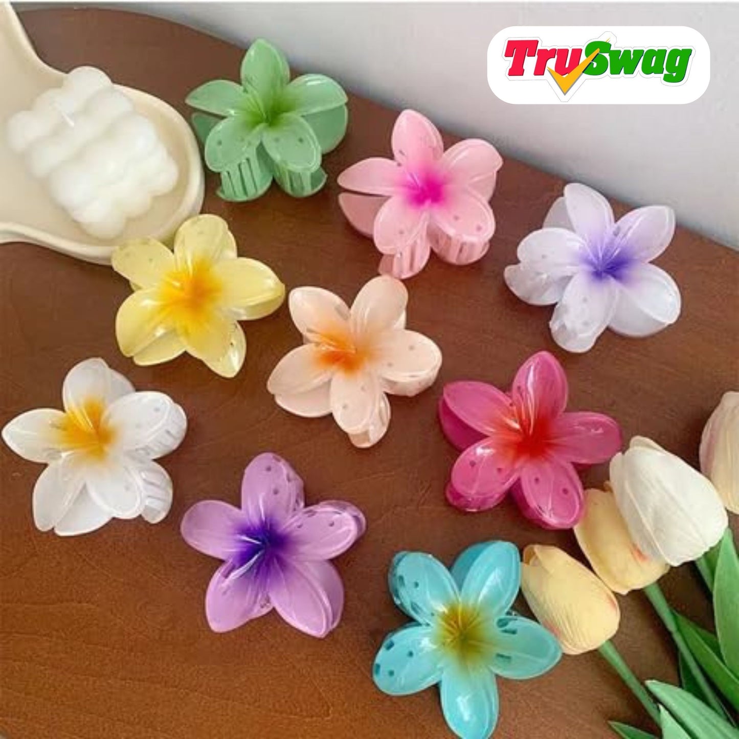 TruSwag  Flower Jumbo Claw Clip for Girls & Women Hair Medium Stylish Accessories Pack of 6 Random Color