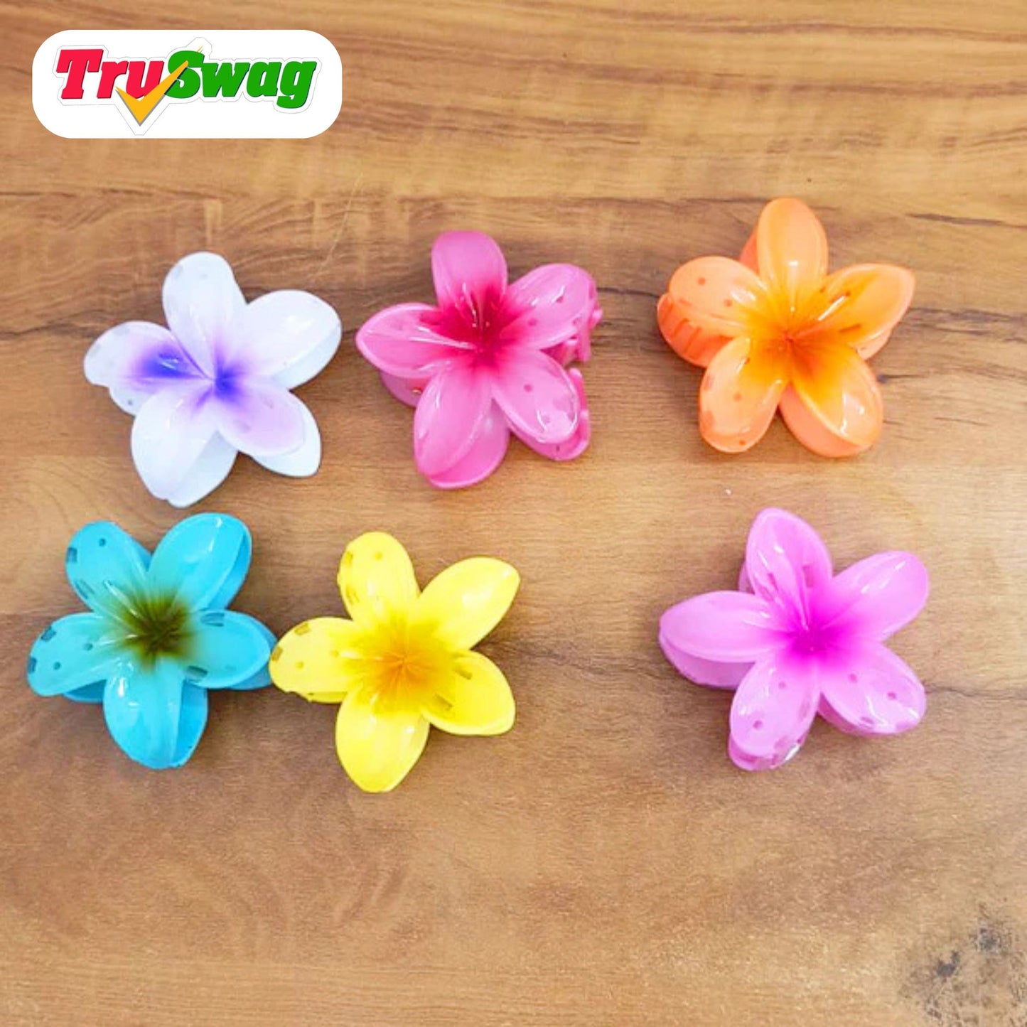 TruSwag  Flower Jumbo Claw Clip for Girls & Women Hair Medium Stylish Accessories Pack of 6 Random Color