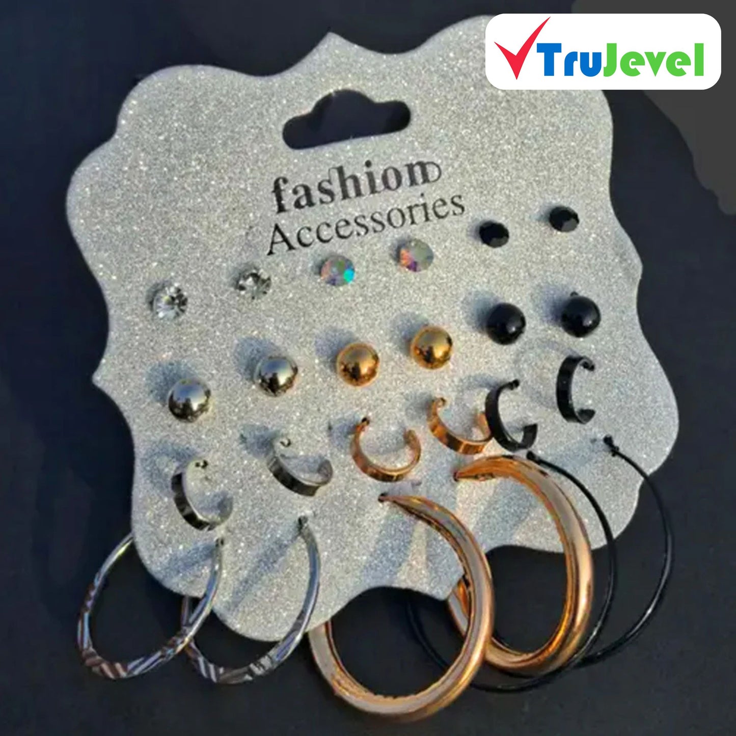 TruJevel Fashion Studs and Hoops Earring Set - 12 pairs Earrings Set for Women & Girls