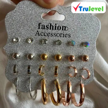 TruJevel Fashion Studs and Hoops Earring Set - 12 pairs Earrings Set for Women & Girls