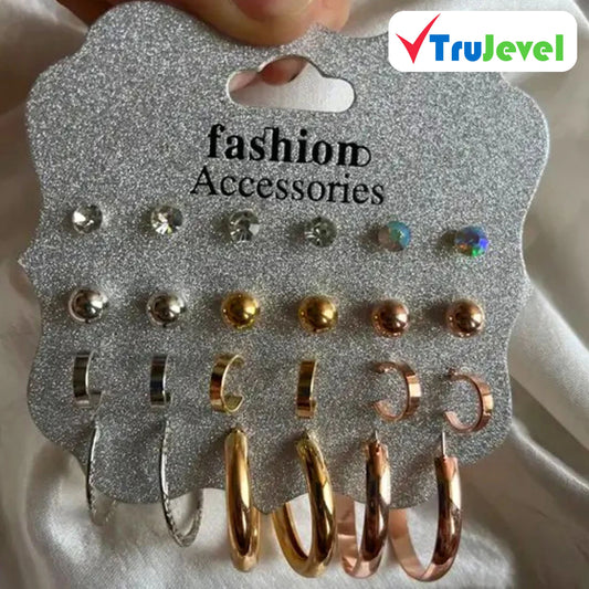 TruJevel Fashion Studs and Hoops Earring Set - 12 pairs Earrings Set for Women & Girls