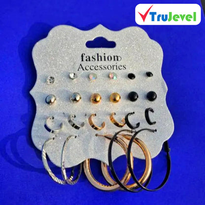 TruJevel Fashion Studs and Hoops Earring Set - 12 pairs Earrings Set for Women & Girls