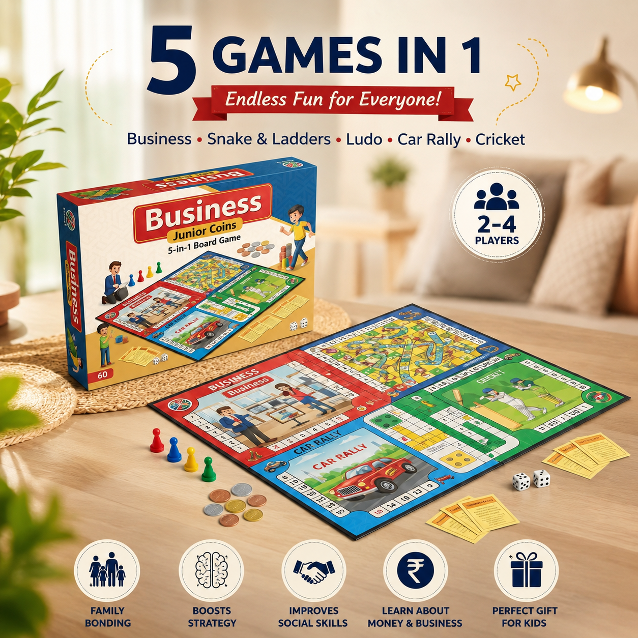5-in-1 Board Game – Family Strategy & Fun Game 🎲