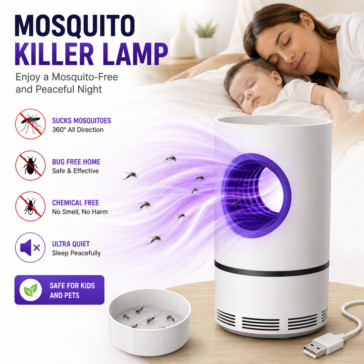 USB Electric Mosquito Killer Lamp with UV Light
