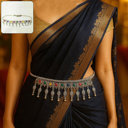 TruJevel  Oxidized Silver Dangler Kamarbandh with Colorful Beads and Cowrie Shells (Multidesign)