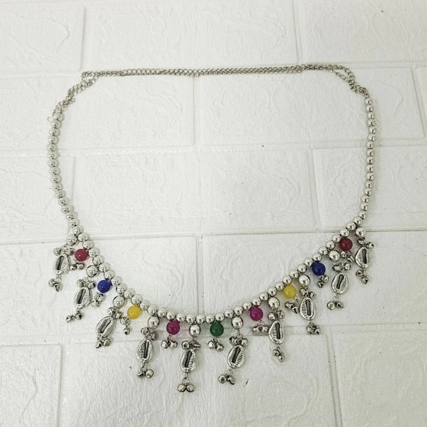 TruJevel  Oxidized Silver Dangler Kamarbandh with Colorful Beads and Cowrie Shells (Multidesign)
