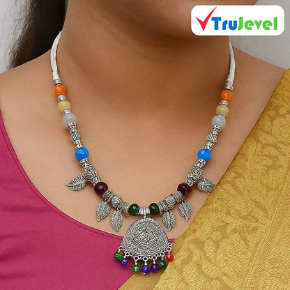 TruJevel Navratri MIx Design Silver Oxidised Plated Hasli,Necklace & Earring Set (Multiesign)