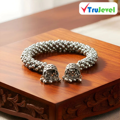 TruJevel Traditional Oxidized Silver Beaded Bracelet with Jhumka Charms